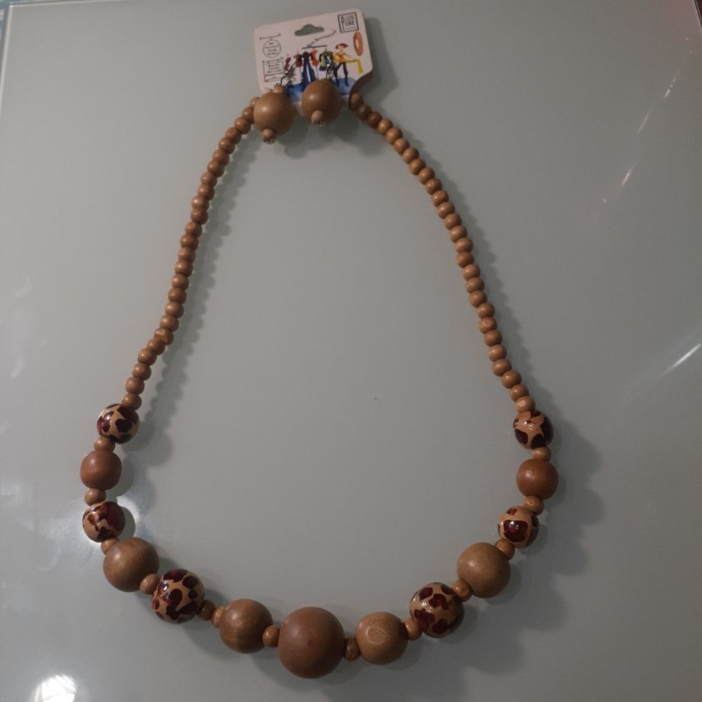 Plus One Collection Nwt Leopard Print Wood Necklace And Earrings Set